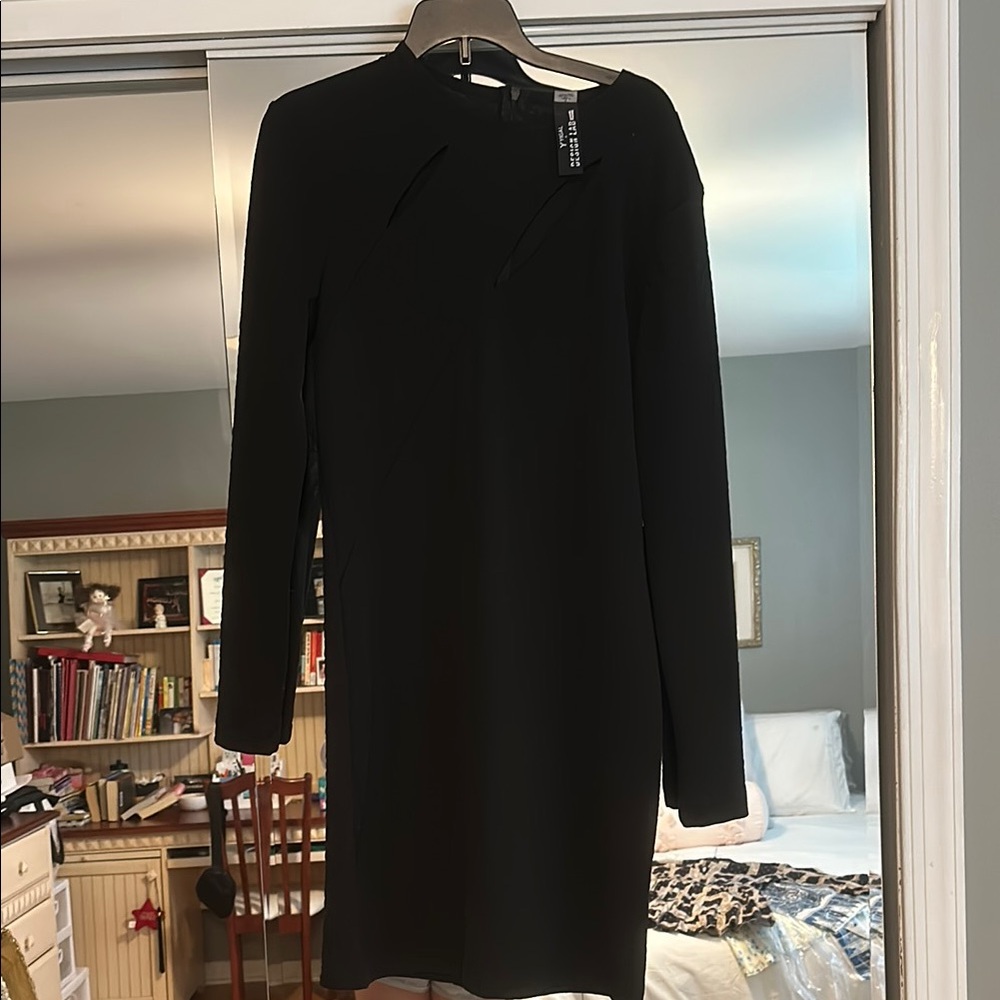 Design Lab Lord & Taylor Black Ribbed Asymmetrical Sheath Dress